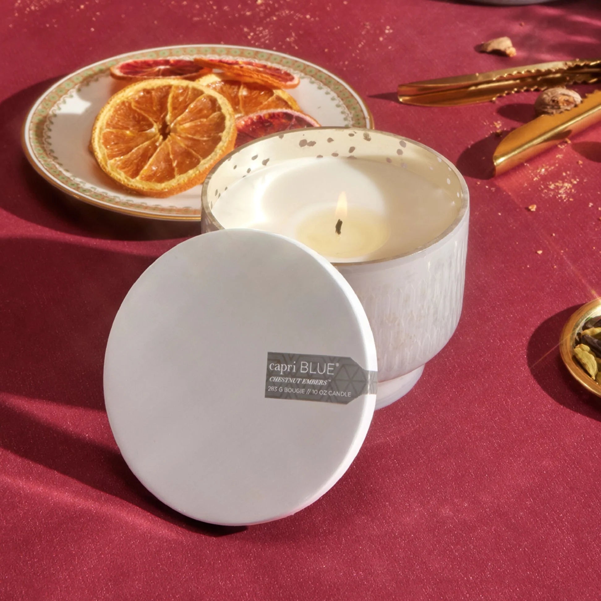 Capri Blue Chestnut Embers Mercury Holiday Inverted Candle