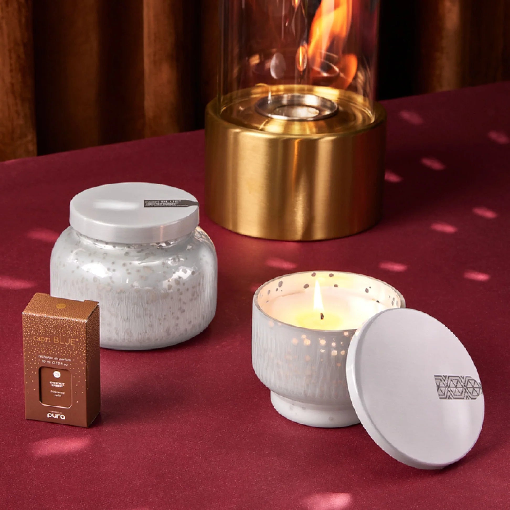 Capri Blue Chestnut Embers Mercury Holiday Inverted Candle