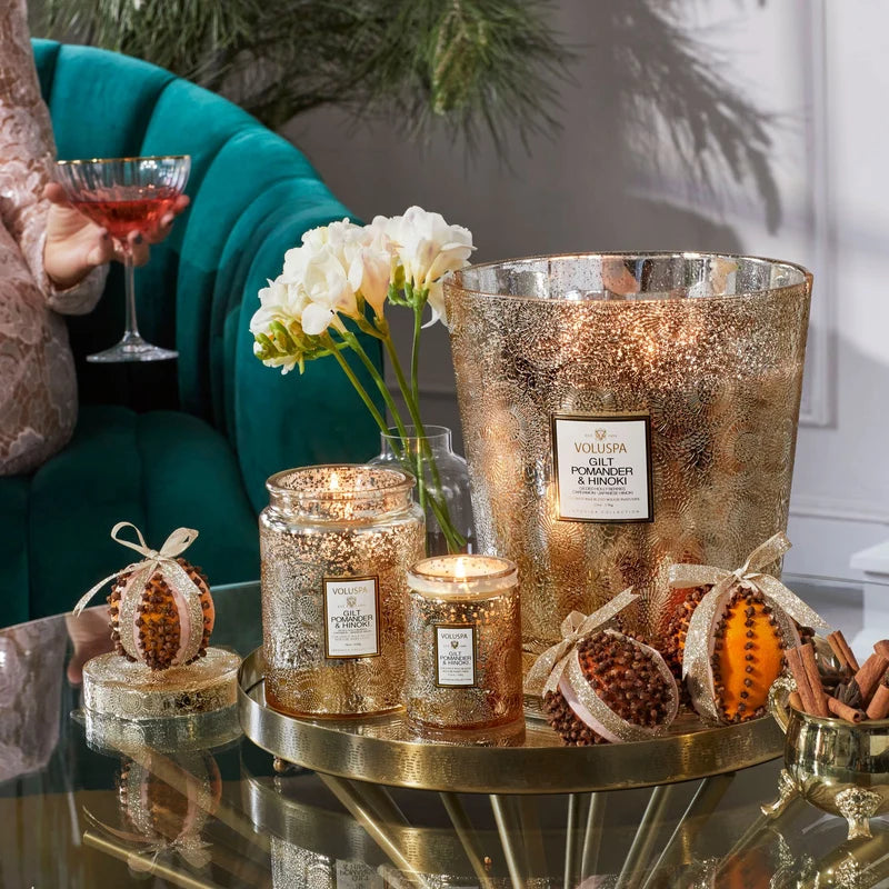 Voluspa Gilt Pomander & Hinoki Candle