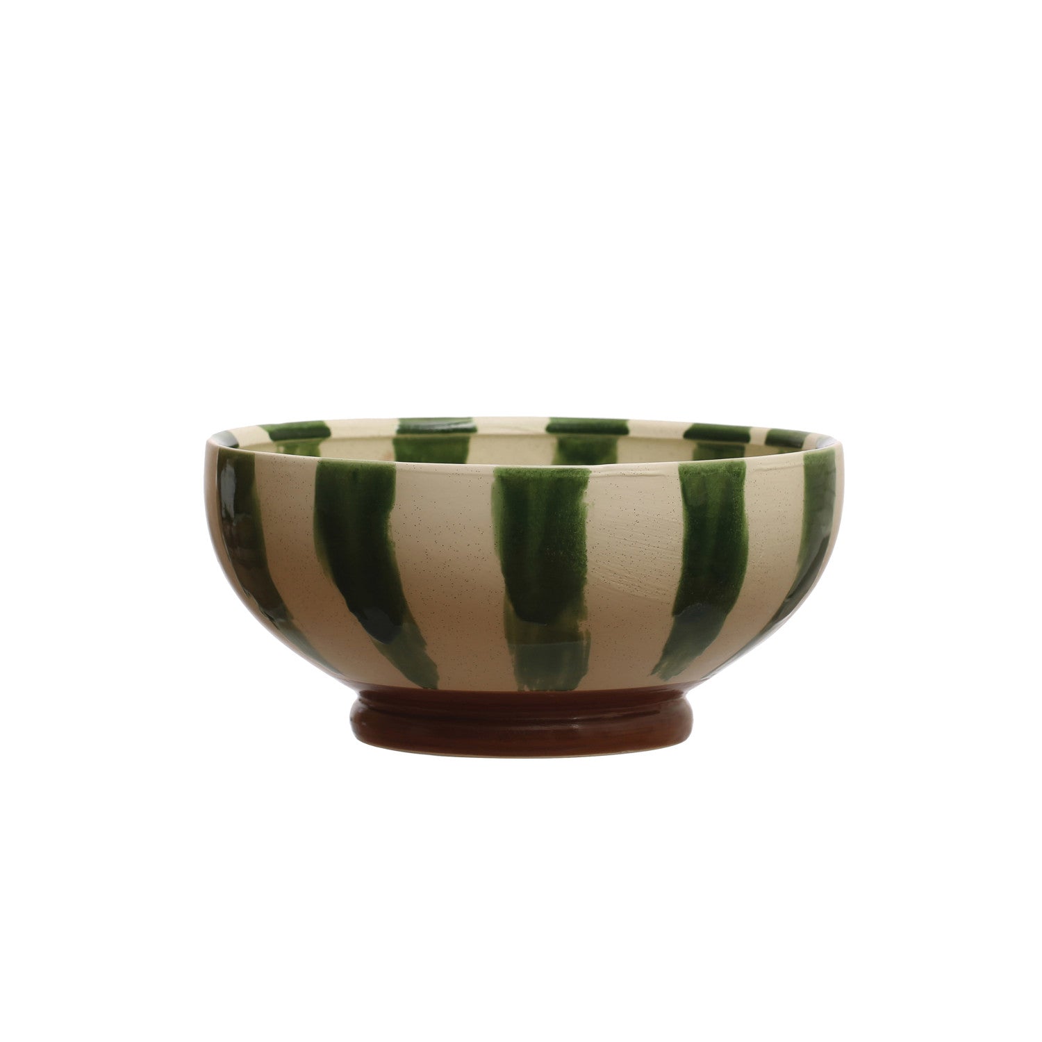 Hand-Painted Striped Stoneware Footed Bowl – 10.25"