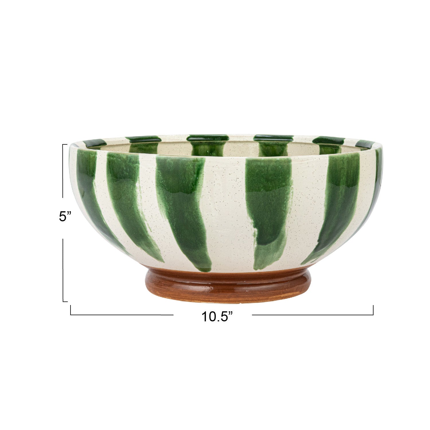 Hand-Painted Striped Stoneware Footed Bowl – 10.25"