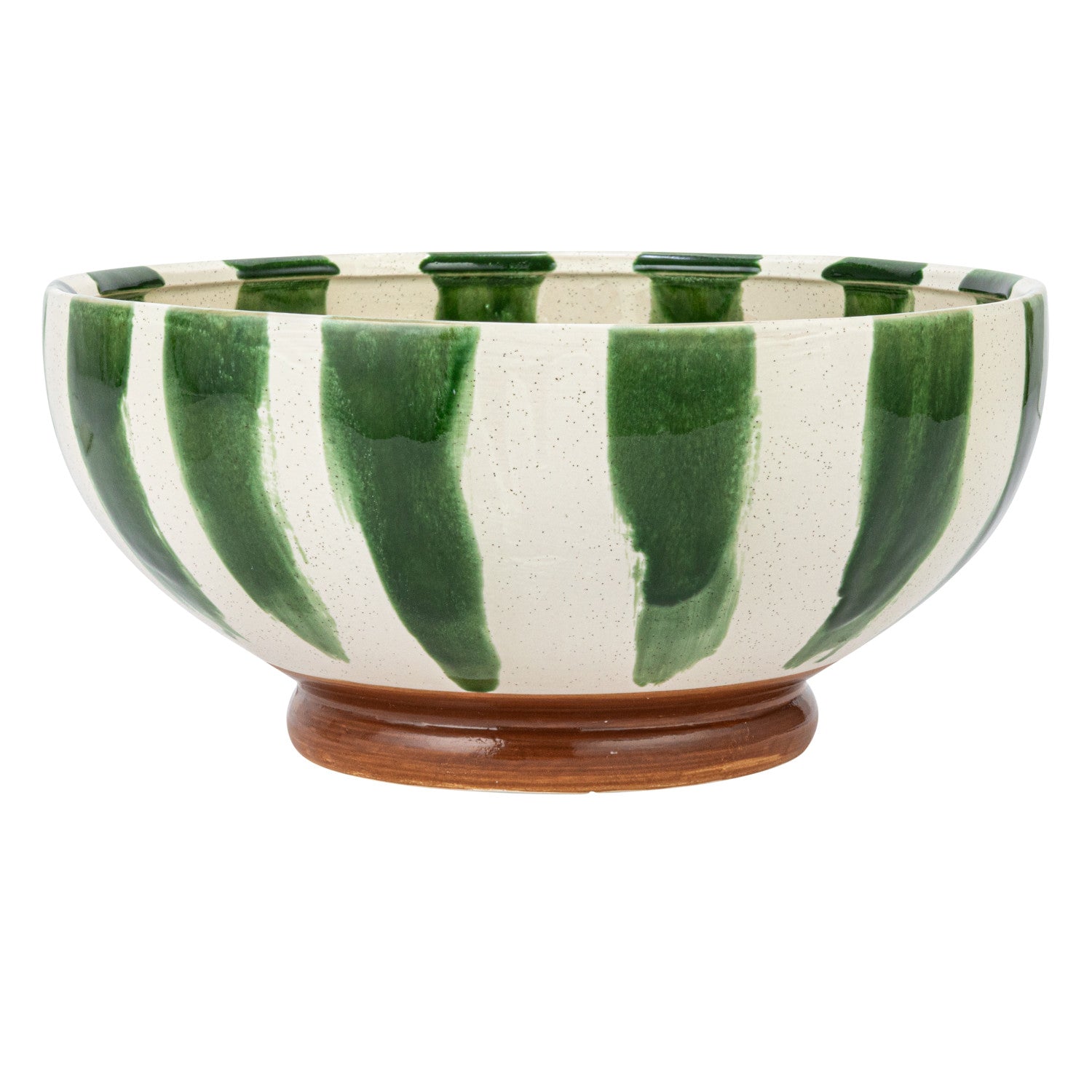 Hand-Painted Striped Stoneware Footed Bowl – 10.25"