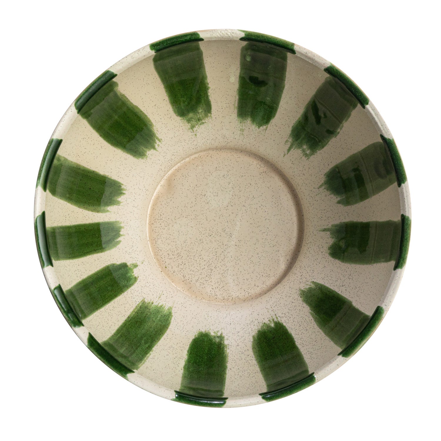 Hand-Painted Striped Stoneware Footed Bowl – 10.25"
