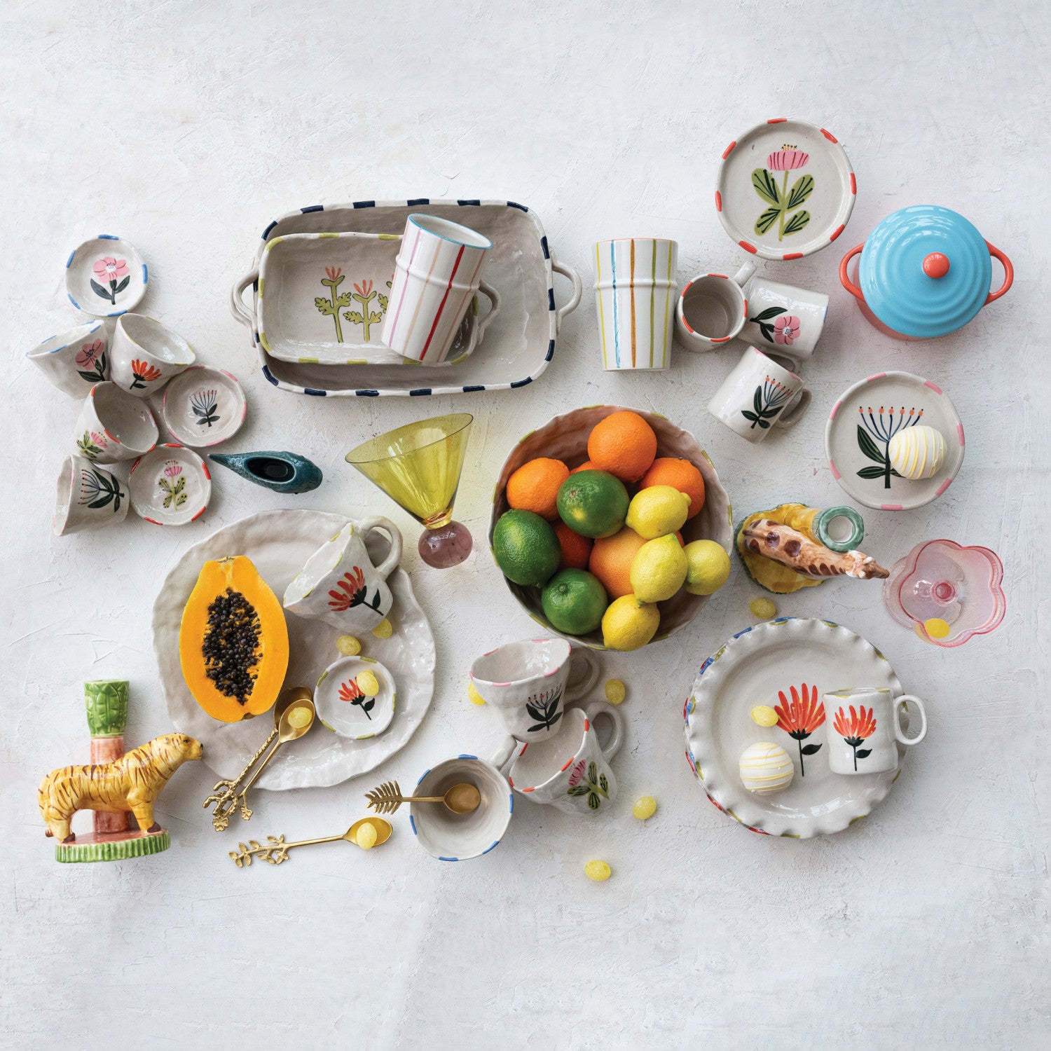 Petite Floral Stoneware Cup & Bowl – 6 oz