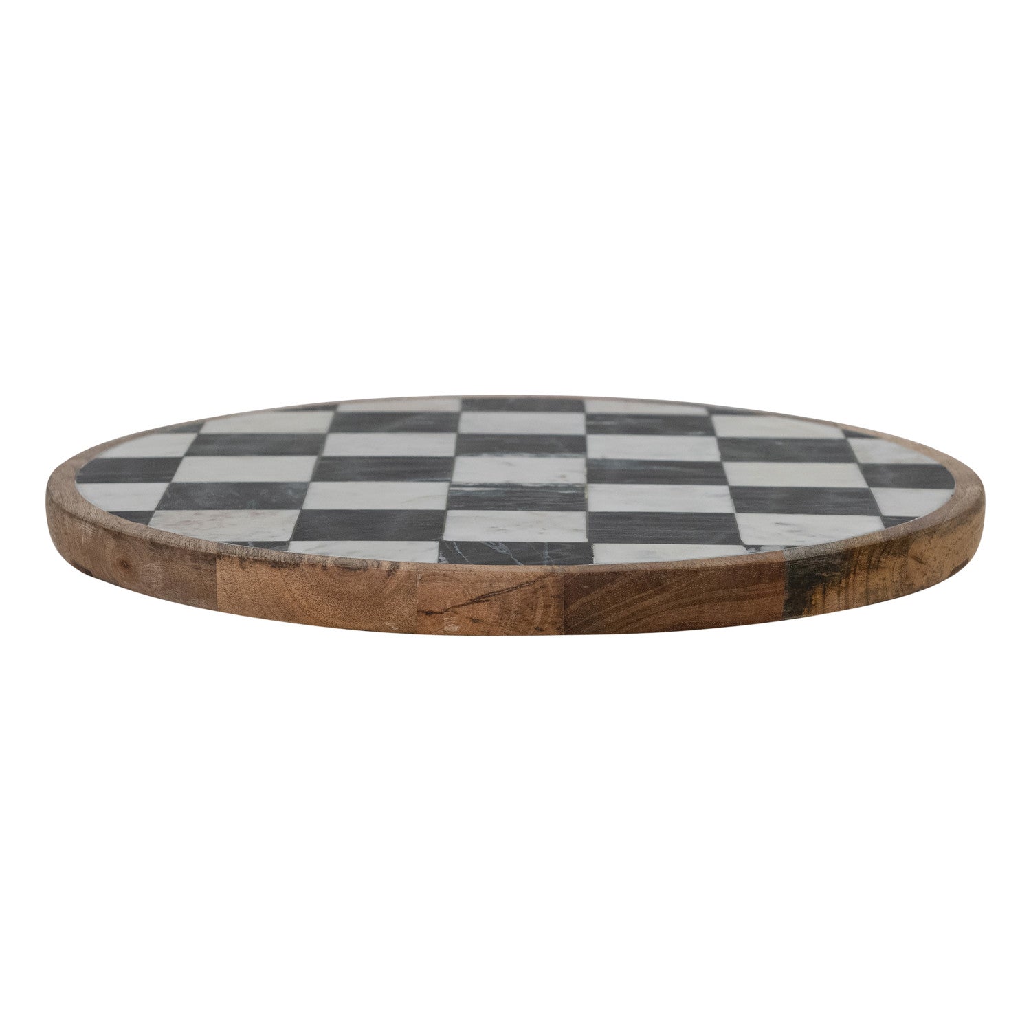 Checkered Mango Wood & Marble Lazy Susan – 16"